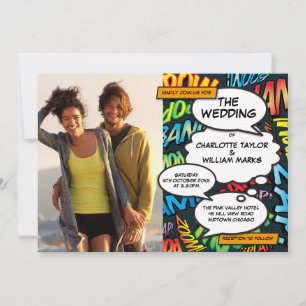 Modern Fun Comic Book Photo All In Wedding Invitation