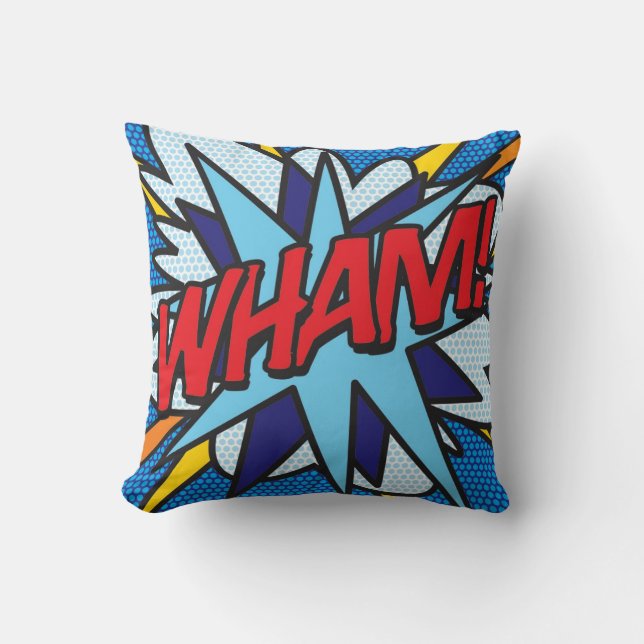 Modern Fun Comic Book Pop Art WHAM OMG Cushion (Front)