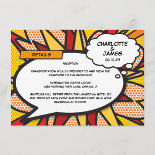 Modern Fun Comic Book Wedding Details Information Enclosure Card