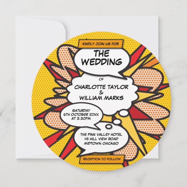 Modern Fun Comic Book Wedding Invitation (Front)