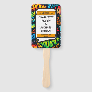 Modern Fun Comic Book Wedding Program Hand Fan