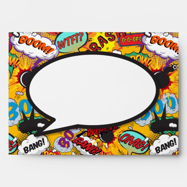 Modern Fun Comic Book Wedding Return Address Envelope (Front)