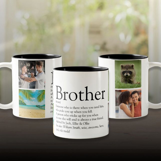 Modern Fun Cool 4 Photo Best Brother Definition  Two-Tone Coffee Mug (Modern Fun Cool 4 Photo Best Brother Definition Two-Tone Coffee Mug)