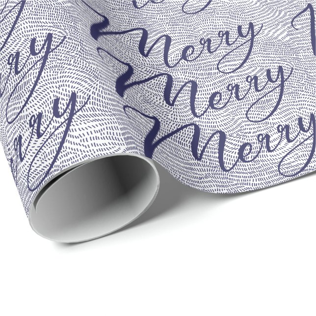Modern Fun Doodle Blue Merry Christmas Holiday Wrapping Paper (Roll Corner)