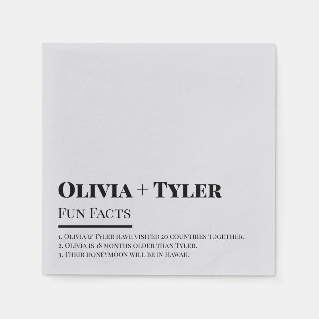 Modern Fun Facts Wedding Reception Cocktail Napkin (Front)