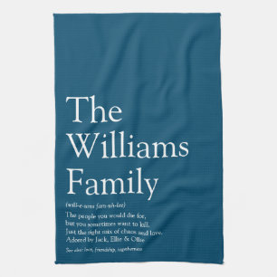 Modern Fun Family Definition Blue Tea Towel
