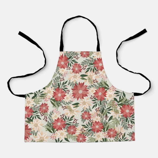 Modern Fun Festive Christmas Poinsettia Holiday  Apron (Front)