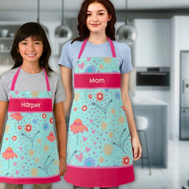 Modern Fun Flower Pattern Name Cooking Inspirivity Apron (Creator Uploaded)