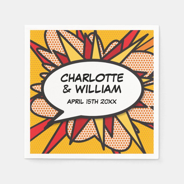 Modern Fun Geometric Comic Book Wedding Napkin (Front)