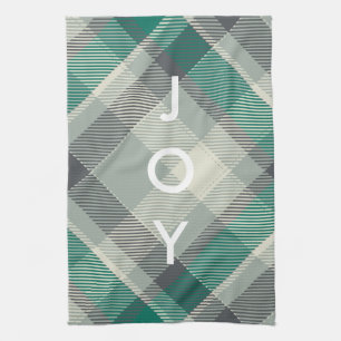 Modern Fun Gingham Plaid Merry Christmas Holiday Tea Towel