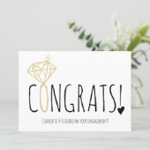 Modern fun gold diamond congrats engagement card (Standing Front)