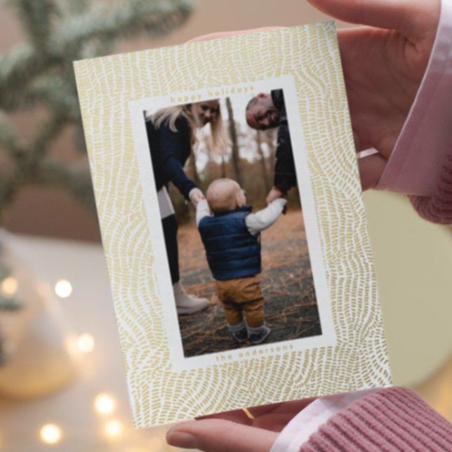 Modern Fun Gold White Happy Christmas Border Photo Foil Holiday Card (Creator Uploaded)