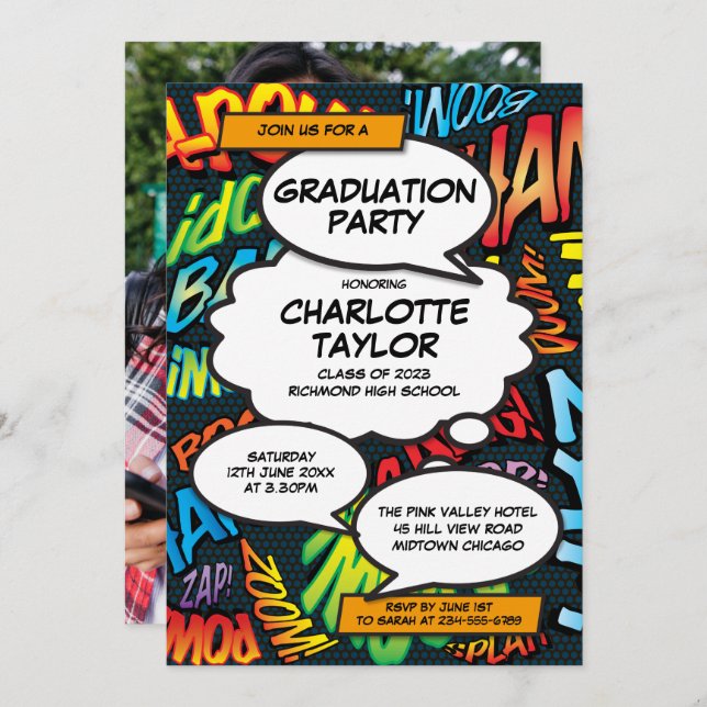 Modern Fun Graduation Party Class of 2022 Photo Invitation (Front/Back)