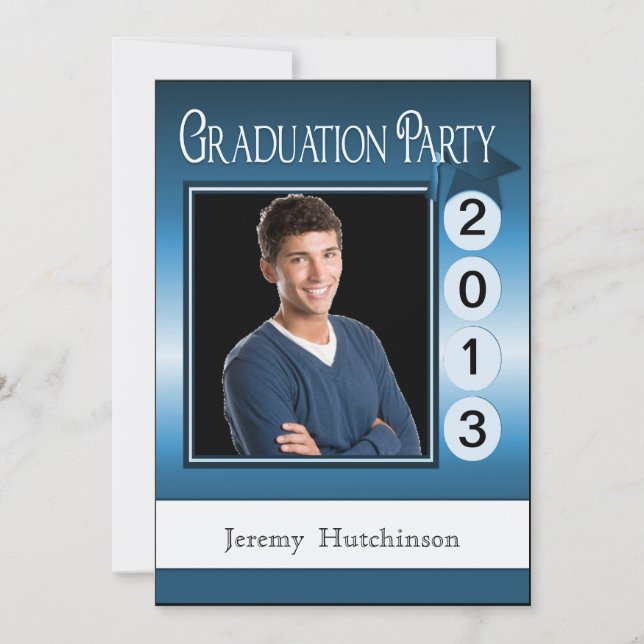 Modern Fun Graduation Party Custom Photo Blue Invitation (Front)