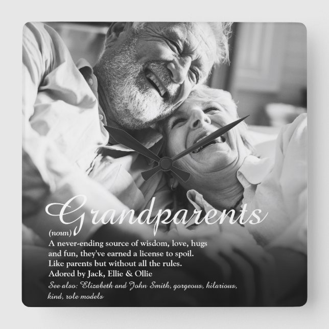 Modern Fun Grandparents Definition Photo Square Wall Clock (Front)