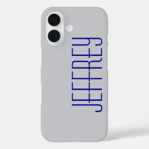 Modern Fun Grey and Blue, Personalised Jumbo Name iPhone 16 Case