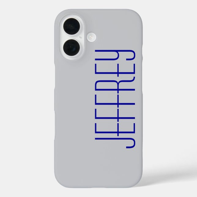 Modern Fun Grey and Blue, Personalised Jumbo Name Case-Mate iPhone Case (Back)