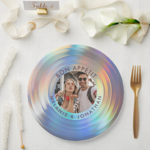 Modern Fun Holographic Bon Appetit Custom Wedding Paper Plate