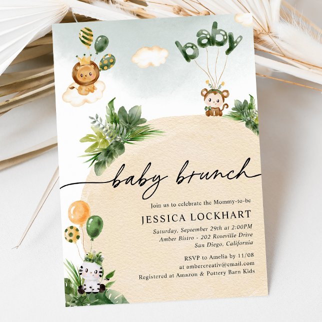 Modern Fun Jungle Safari Boy Baby Brunch Invitation (Creator Uploaded)