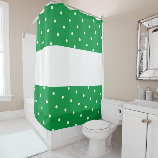 Modern Fun Kelly Green White Polka Dotted Stripes  Shower Curtain (In Situ)