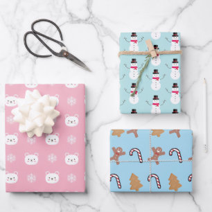 Modern Fun Kids Snowman Gingerbread Cat Christmas Wrapping Paper Sheet