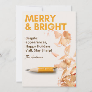 Modern Fun Merry & Bright Pencil Sharp Holiday Card