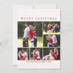 Modern Fun Merry Christmas Red Polka Dots 7 Photo Holiday Card