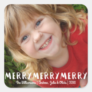 Modern Fun Merry Merry Christmas Holiday Photo Square Sticker