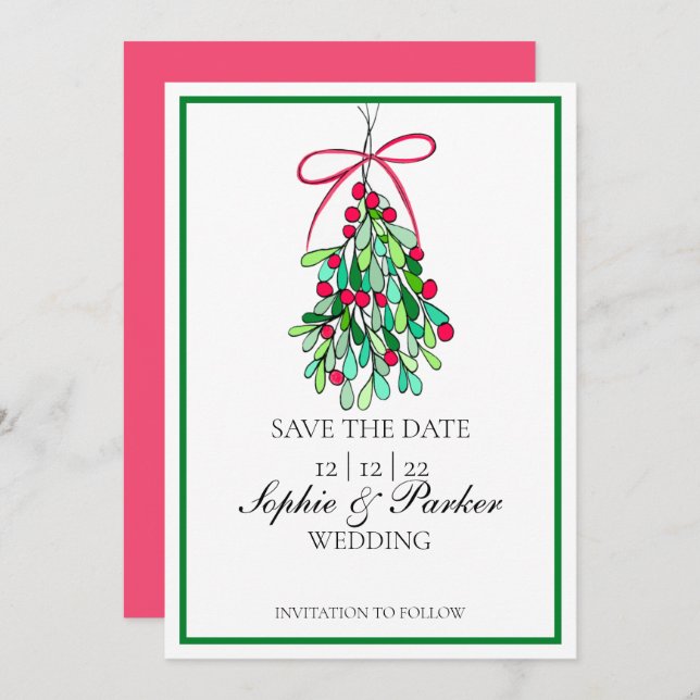 Modern Fun Mistletoe Save The Date (Front/Back)