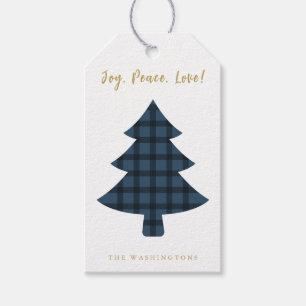 Modern Fun Navy Buffalo Plaid Christmas Tree Gift Tags