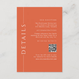 Modern Fun Orange Wedding Details Insert QR Code