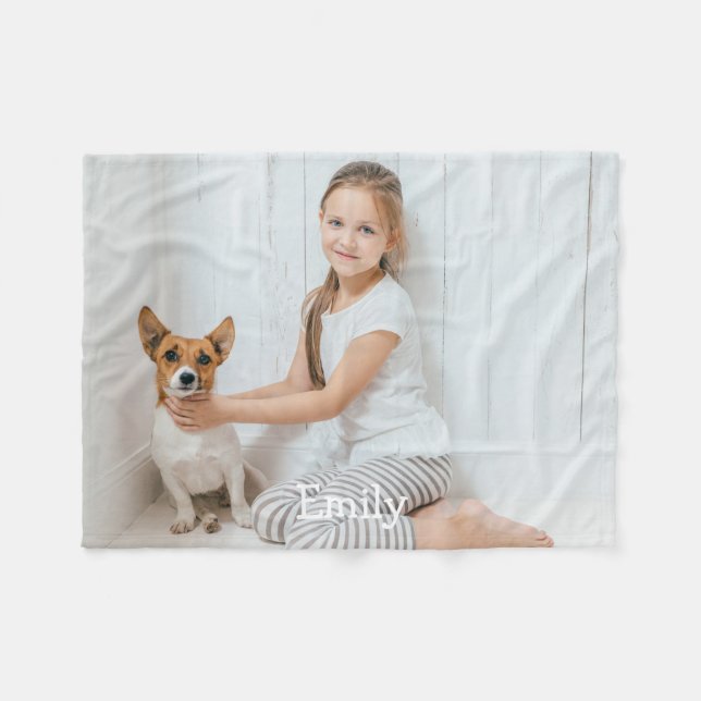Modern Fun Personalised Photo Name Fleece Blanket (Front (Horizontal))