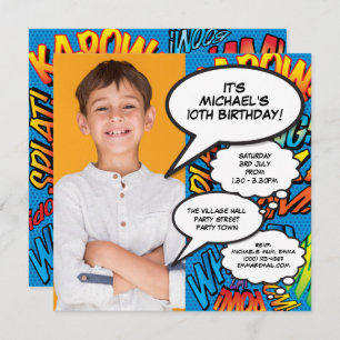 Modern Fun Photo Birthday Party Blue Any Age Invitation