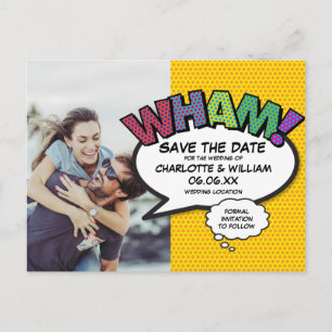 Modern Fun Photo Colourful WHAM Save the Date Announcement Postcard