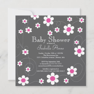 Modern & Fun Pink Flowers Flora Girls Baby Shower Invitation