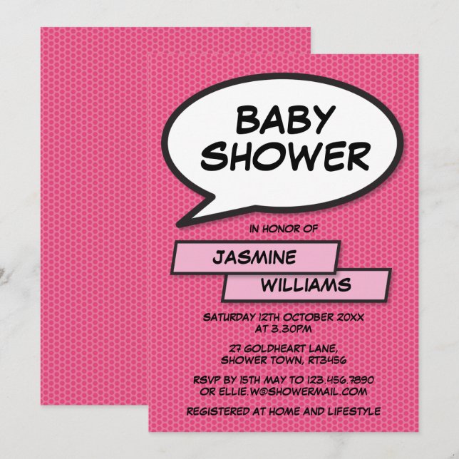 Modern Fun Pink Girl Baby Shower Sprinkle Invitation (Front/Back)