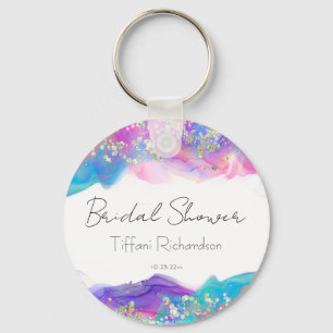 Modern Fun Rainbow Alcohol Ink Gold Glitter Key Ring