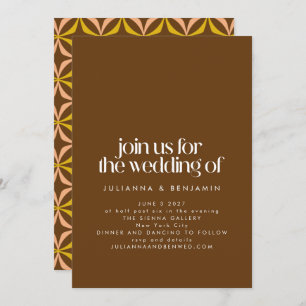 Modern Fun Retro Aesthetic Trendy Brown Wedding Invitation
