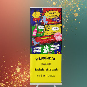 modern fun retro comic bachelorette cowgirl retractable banner