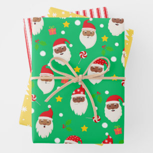 Modern Fun Santa Stripes Christmas Patterns Green Wrapping Paper Sheet