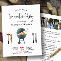 Modern Fun Script Simple 3 Photo GRAD BBQ Party