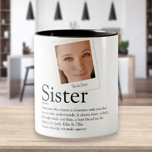 Modern Fun Sister Definition Photo Two-Tone Coffee Mug