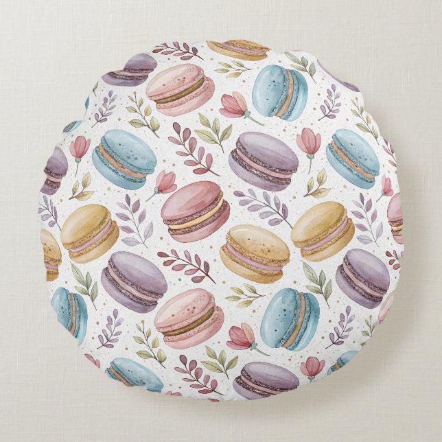 Modern Fun Sweet Macaroons Round Cushion (Front)