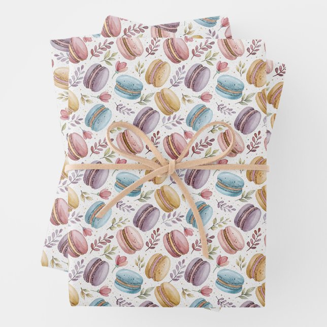 Modern Fun Sweet Macaroons Wrapping Paper Sheet (In situ)