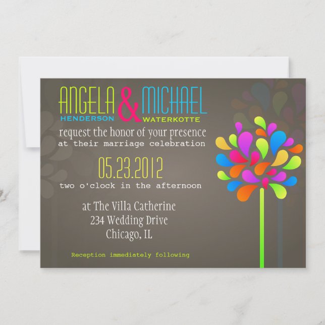 Modern & Fun Tree Rainbow Wedding Invitation (Front)