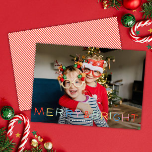 Modern Fun Type Christmas Merry & Bright One Photo Holiday Card
