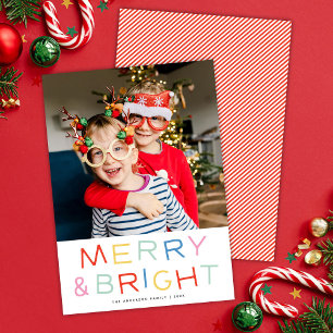 Modern Fun Type Christmas Merry & Bright One Photo Holiday Card