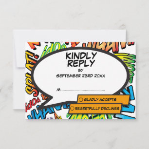 Modern Fun Typographic Comic Book Pop Art RSVP Card