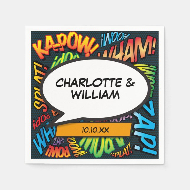 Modern Fun Typographic Comic Book Speech Bubble Napkin (Front)