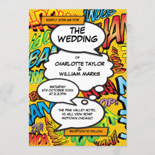 Modern Fun Typographic Designer Comic Wedding Invitation